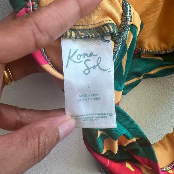 Kona Sol Women's Floral Green Tie-Front Halter Bralette Bikini Top Size Large - Picture 5 of 6